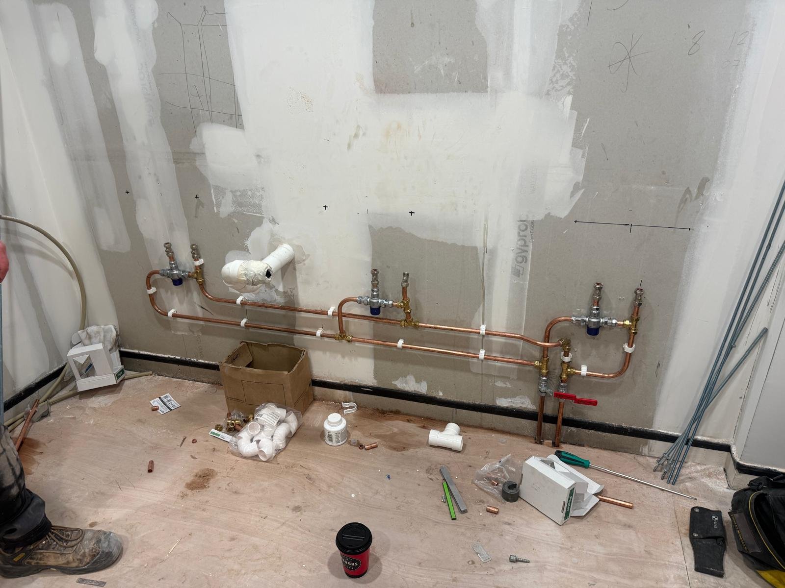 Bathroom first-fix copper pipework installation