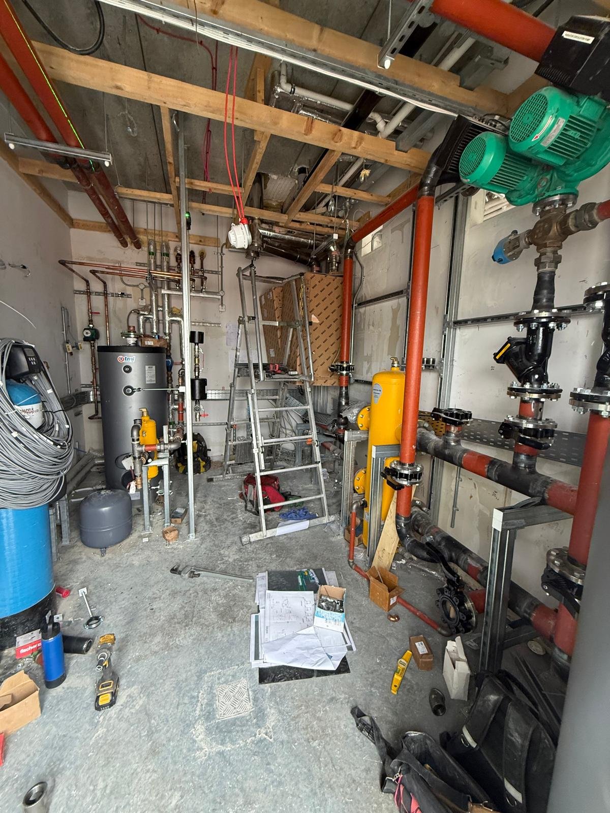 Commercial plant room during mechanical installation