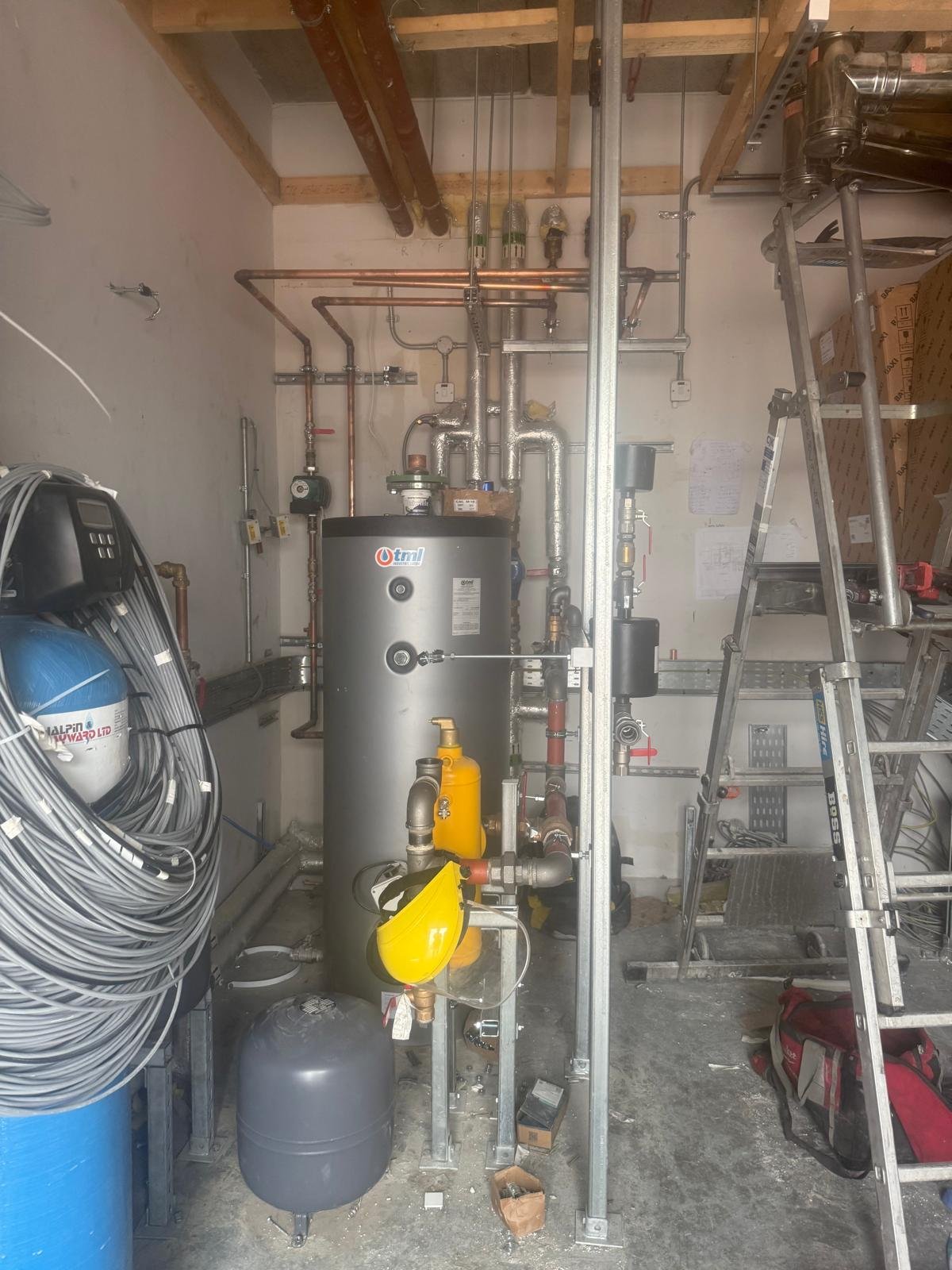 Plant room pumps and copper distribution pipework