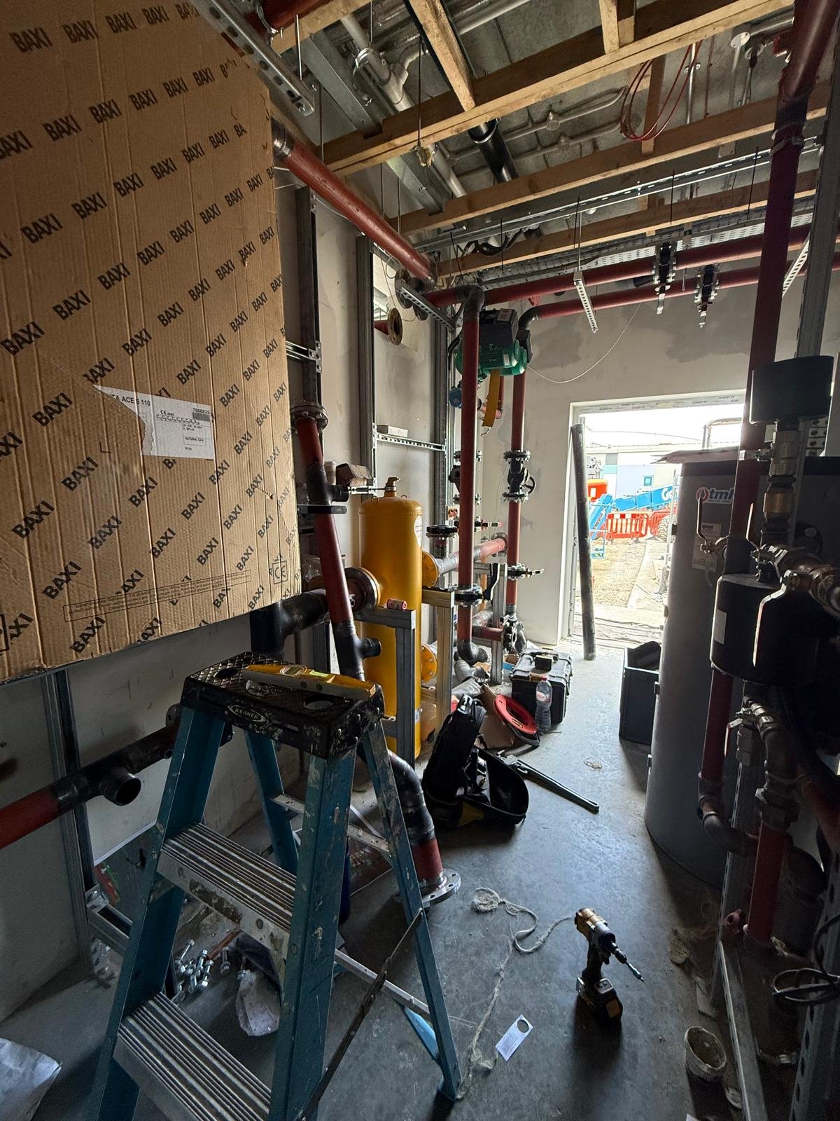 Wide view of a commercial plant room installation